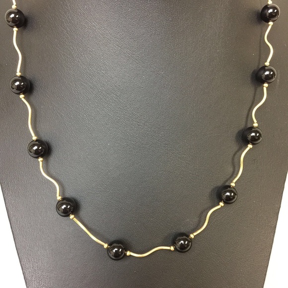 14K Gold Onyx w/ Onyx Bead Necklace (14g)16” - Picture 1 of 11